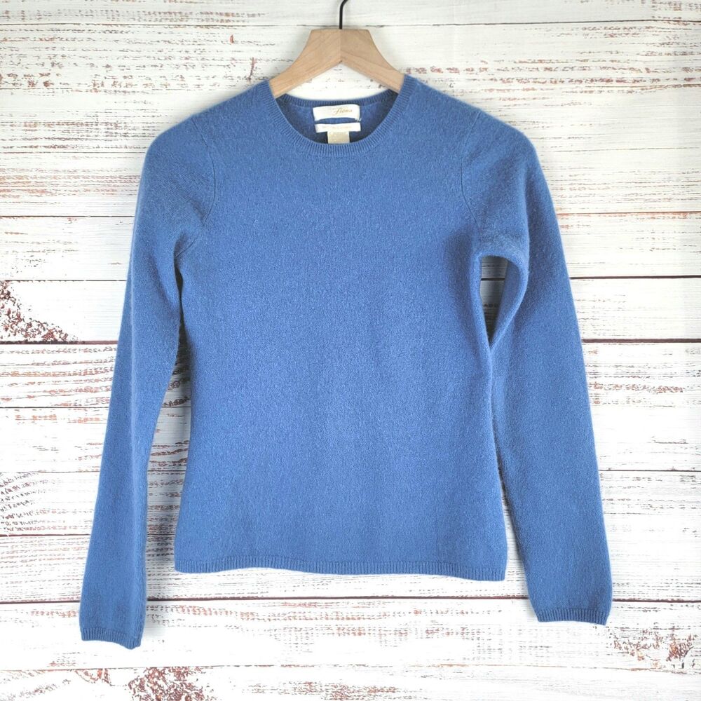 Fiona 100% 2 Ply Cashmere Women Size 8 XS Blue Lightweight Crew Neck Sweater
